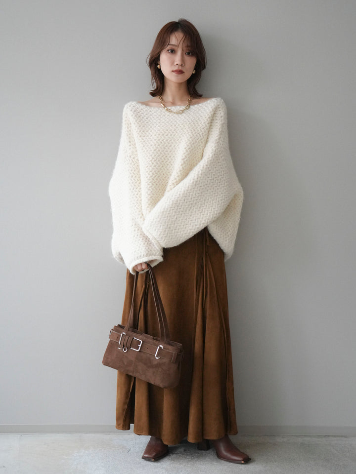 [予約]ワッフル編みオーバーニットプルオーバー/off