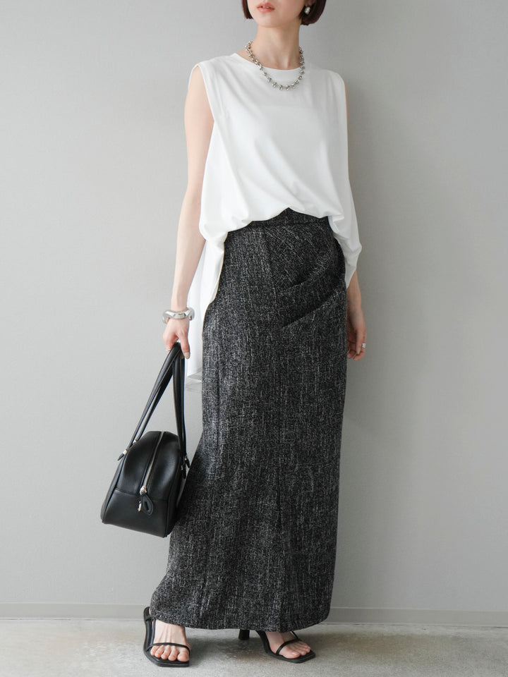 [予約]サマーツイードタックサイドスリットスカート/ブラックホワイト