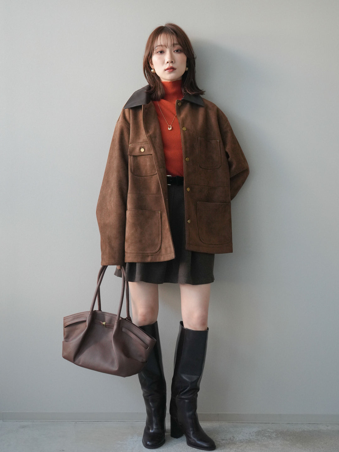 [予約]ベルト付きタックミニスカート/brown