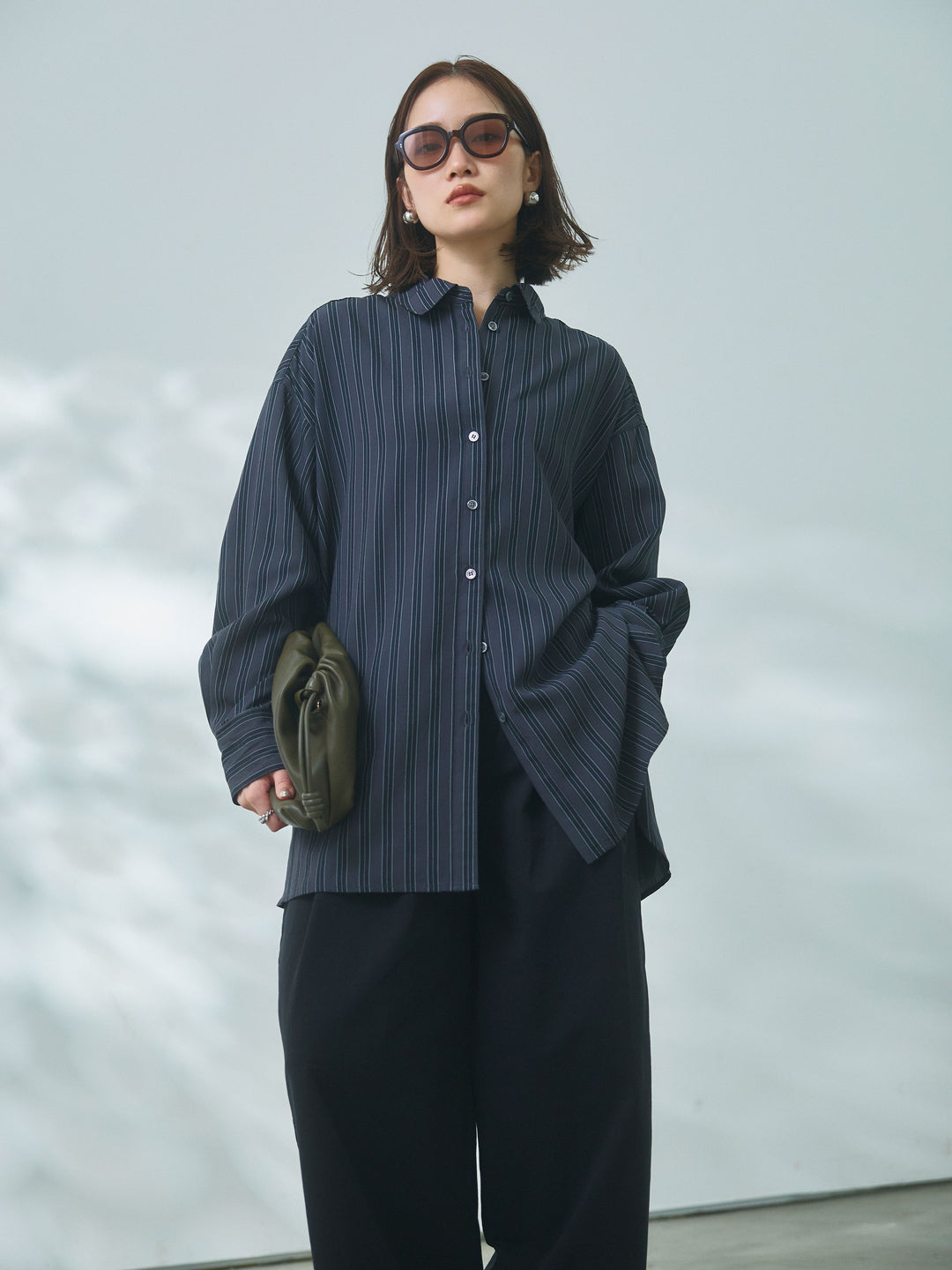 【Allure】[SET]ストライプオーバーシャツ+ストライプオーバーシャツ(2set)