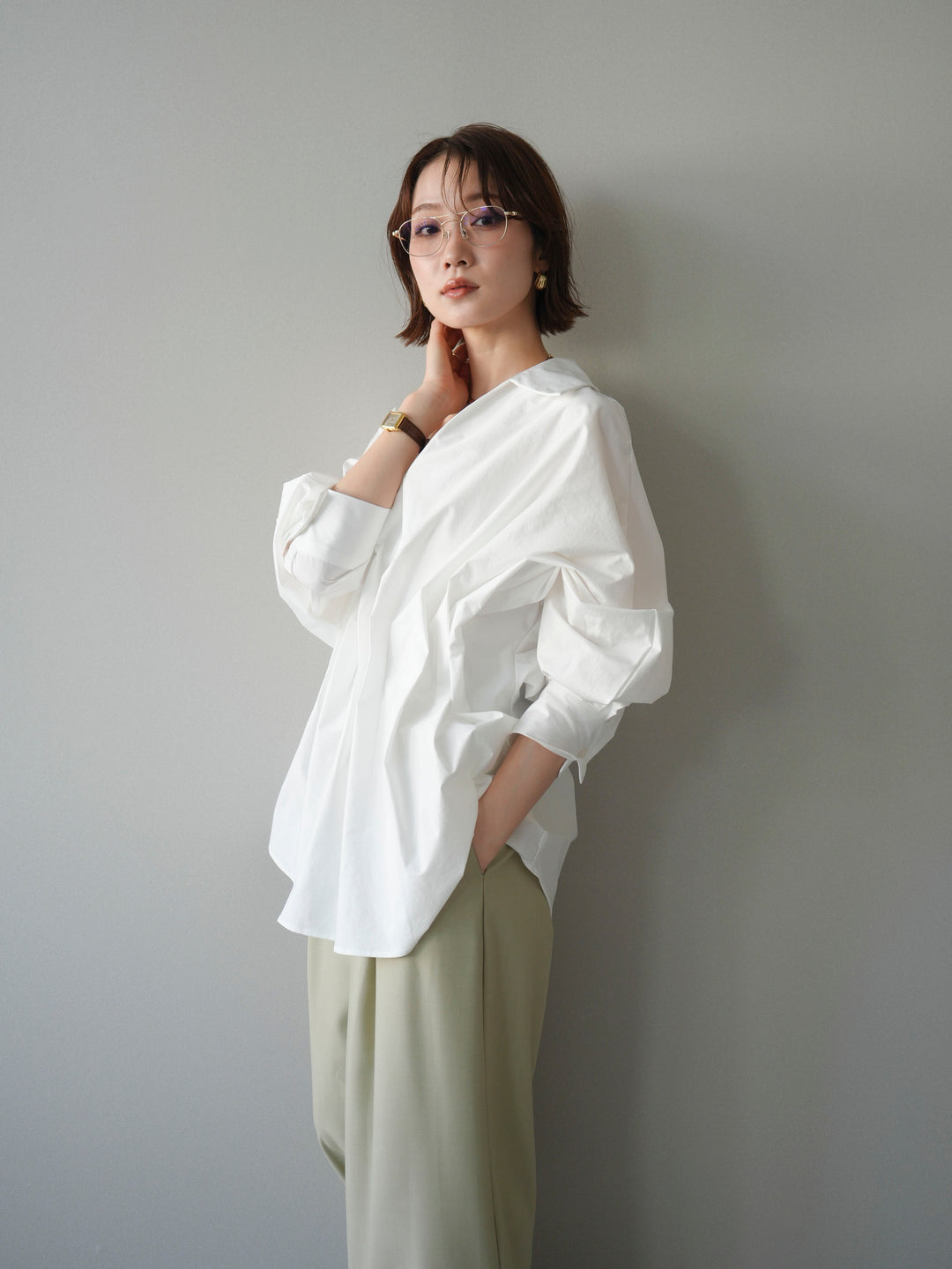 [予約]ウエストギャザースキッパーシャツ/white
