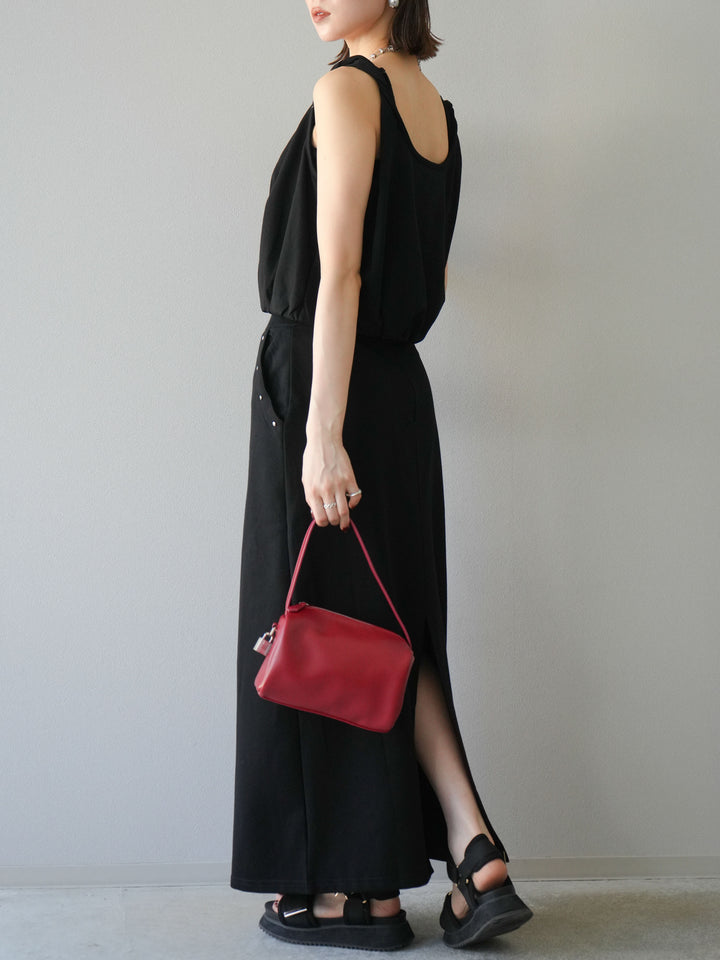 [SET]ミニ裏毛ツイストキャミバルーントップス＆Iラインスカート(2set)