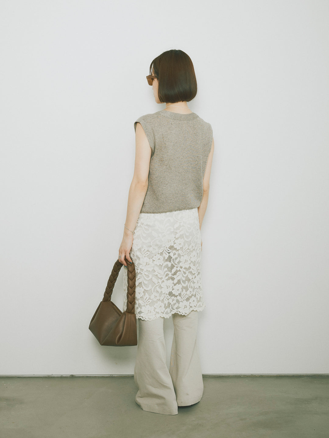 [SET]2WAYデザインニットベスト+レイヤードスカートセットフレアパンツ(2set)