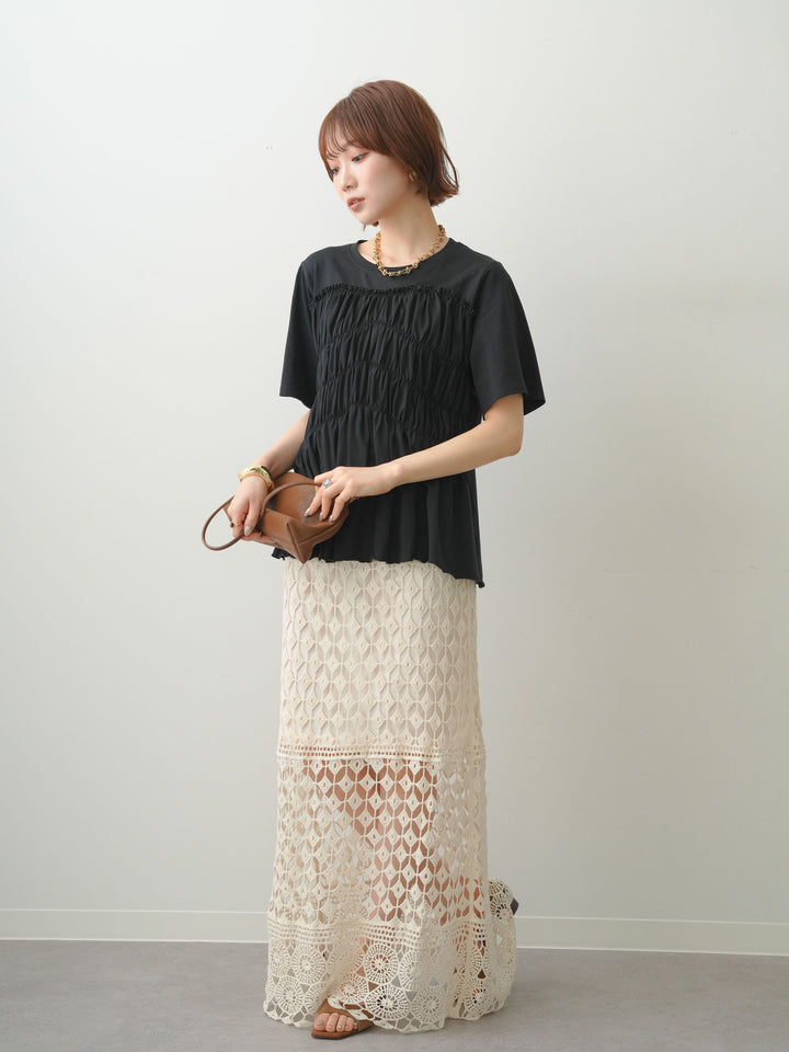 [SET]クールタッチシャーリングTEE+クロシェレースIラインスカート(2set)
