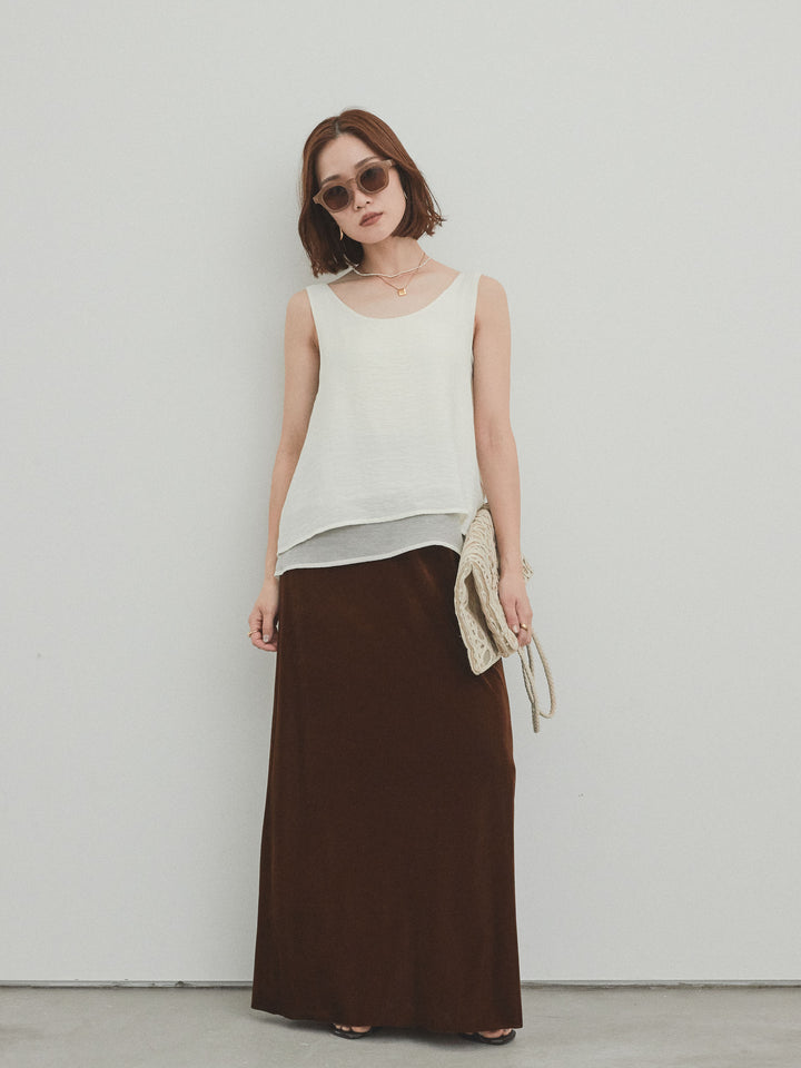 [SET]ワッシャーサテンシアーレイヤードタンクトップ+ベロアナロースカート(2set)