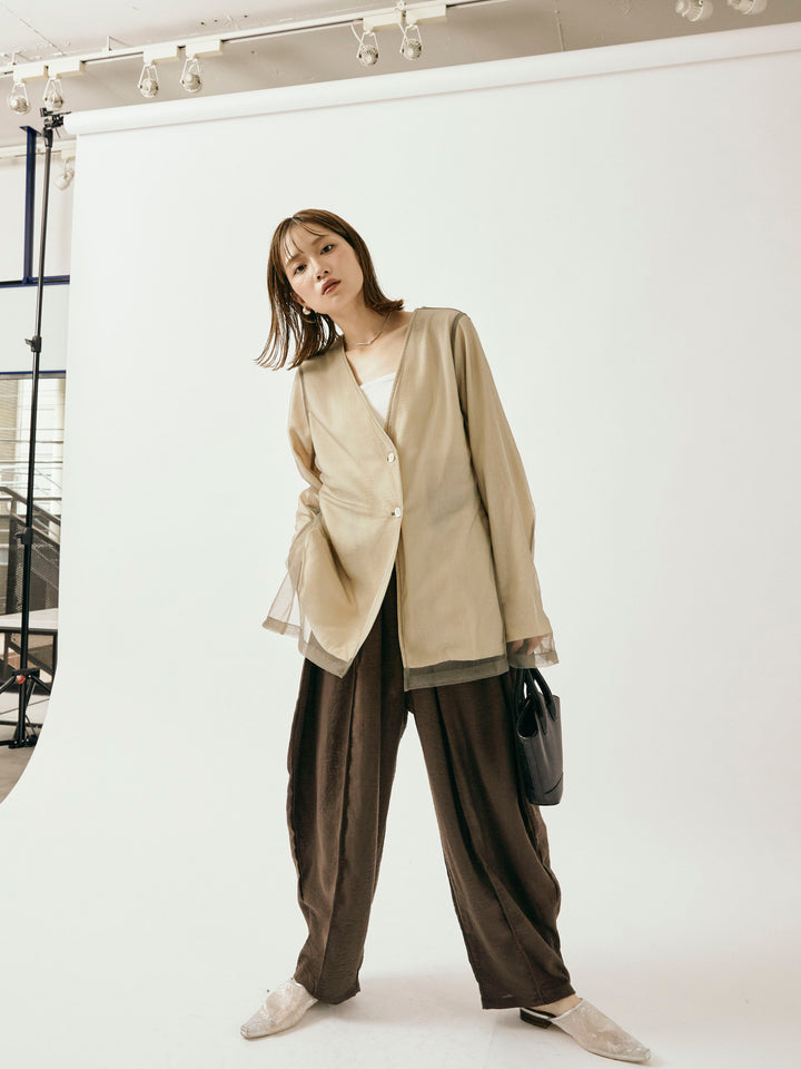 [予約]リネンライクベイカーバルーンパンツ/ブラウン