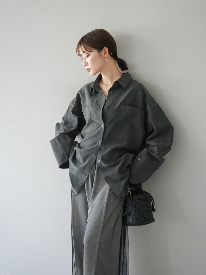 [予約]スエードライクBIGカフスオーバーシャツ/チャコール