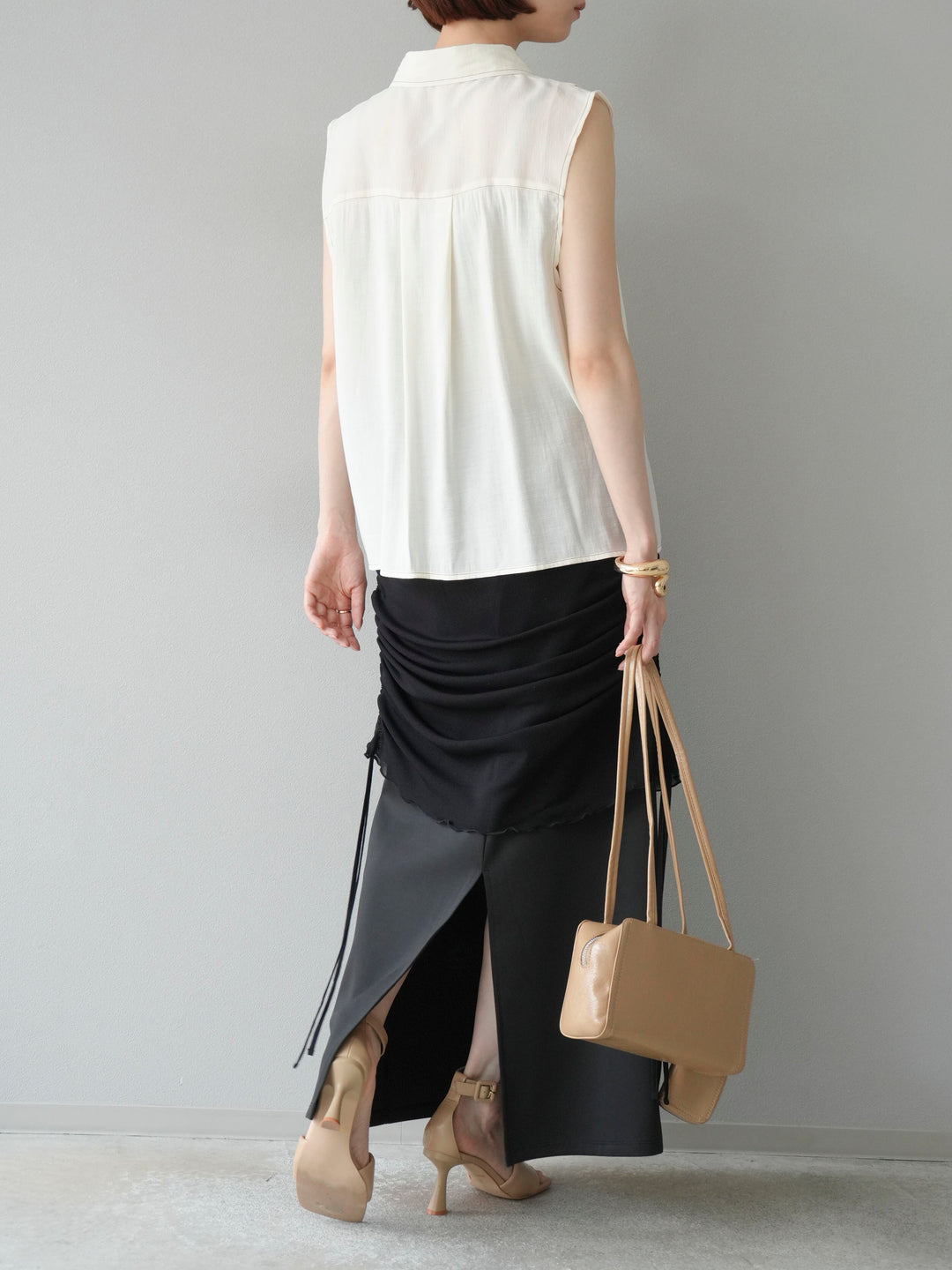 [予約]シアーレイヤードタイトスカート/ブラック