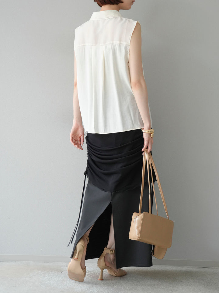 [予約]シアーレイヤードタイトスカート/ブラック