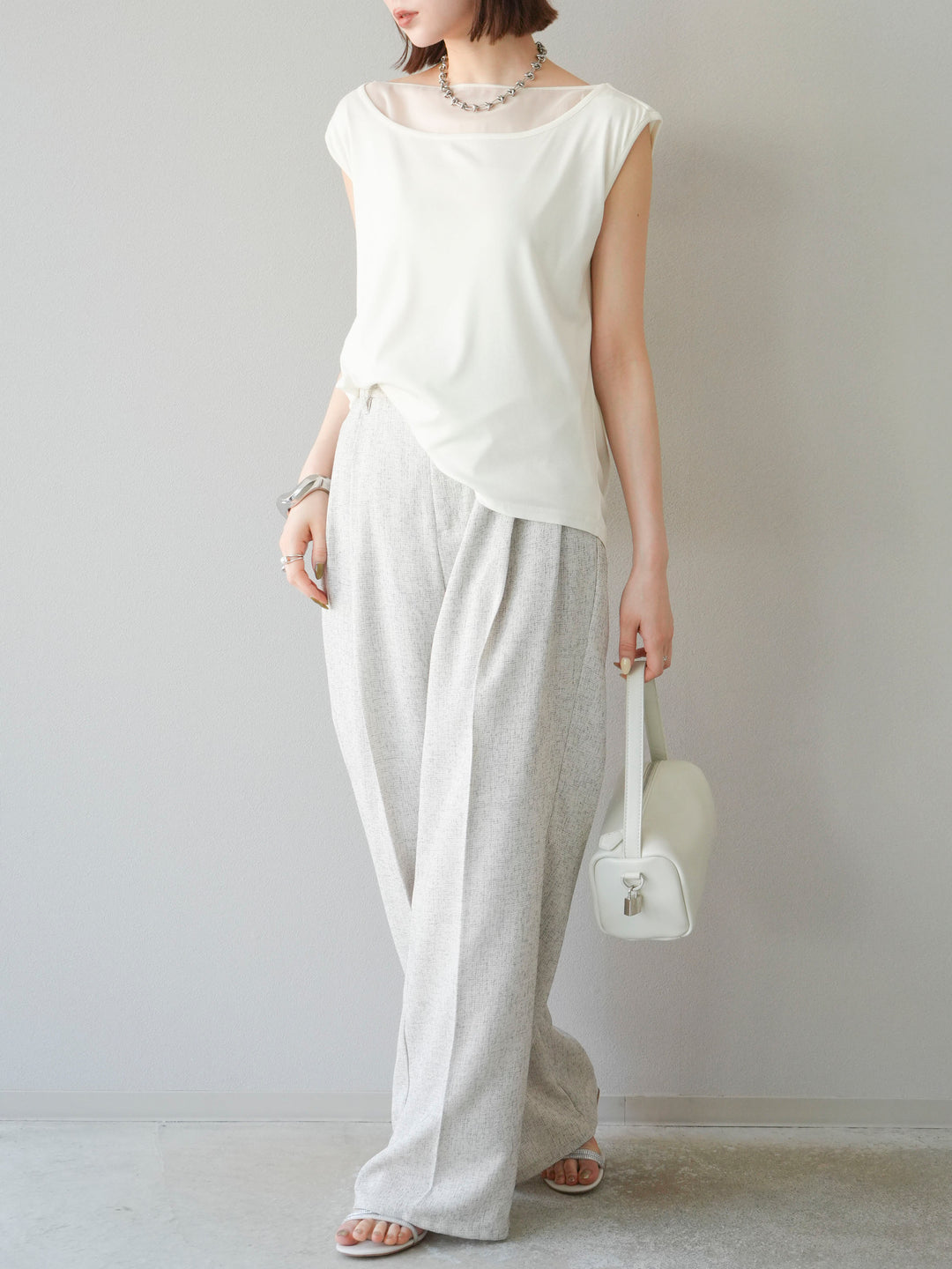 [予約]ミックスツイードタックパンツ/アイボリー