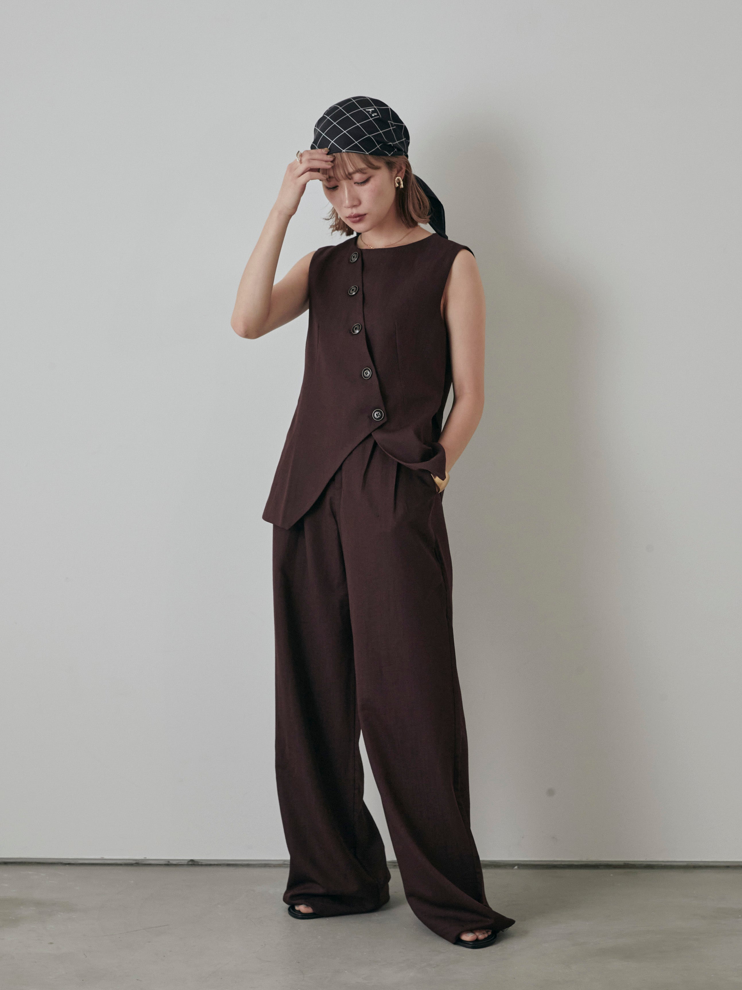 SET UP]斜めボタンベスト＆ワイドパンツ(2set) – Lumier