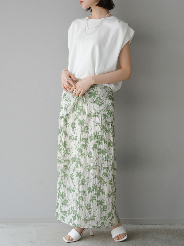 [Pre-order] Washer waist design flower pattern skirt/green