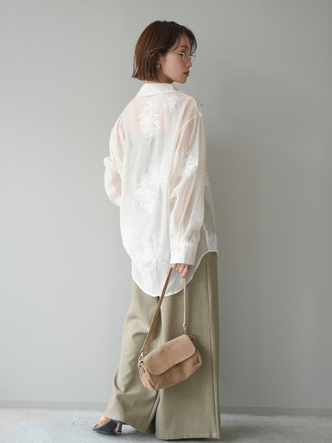 [SET]シアーエンブロイダリーシャツ+ダブルボタンドレープパンツ(2set)