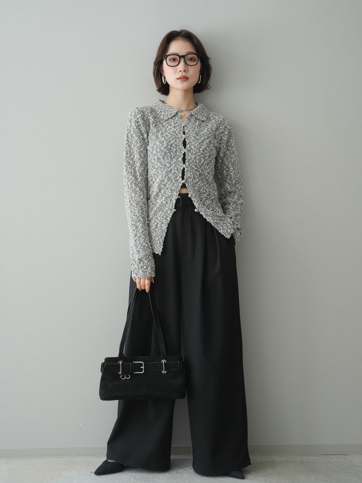 [SET]透かし編みブークレポロニットトップス+選べるアクセセット(2set)