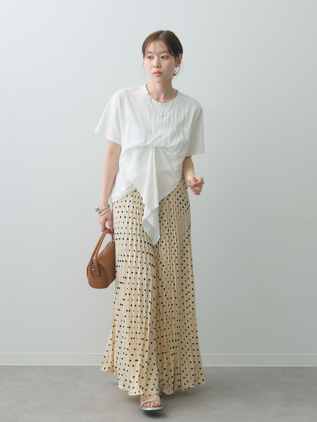 [SET]ラッフルドッキングTEE+ドットアコーディオンプリーツスカート(2set)