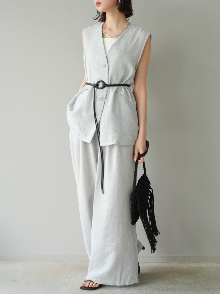 [SET]ベルト付リネンタッチベスト＆ワイドパンツSET UP(2set)