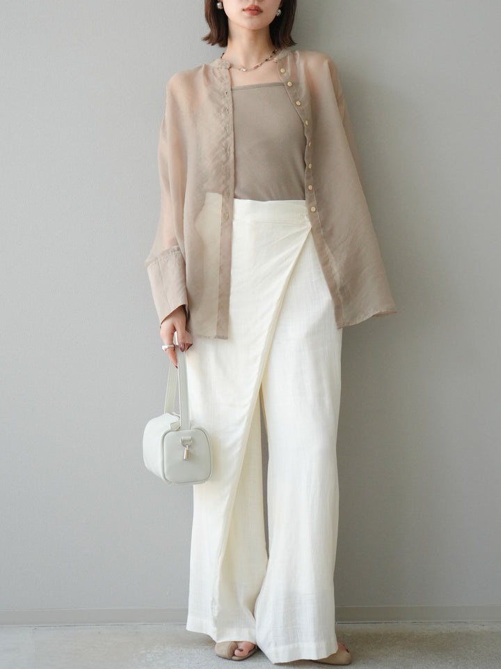 【預購】淺亞麻不對稱寬褲/可脫