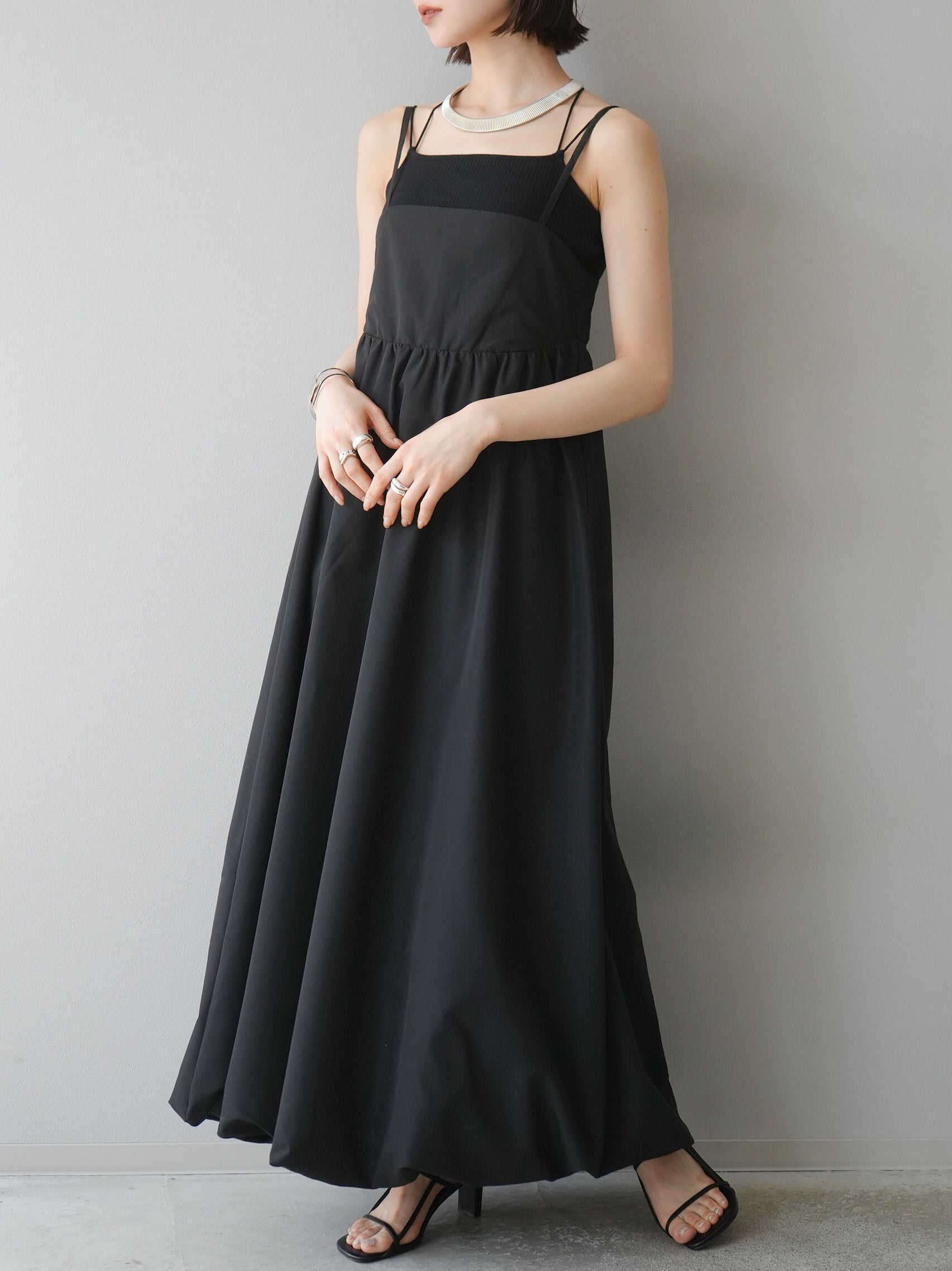 予約]ブロードバルーンキャミワンピース/ブラック – Lumier