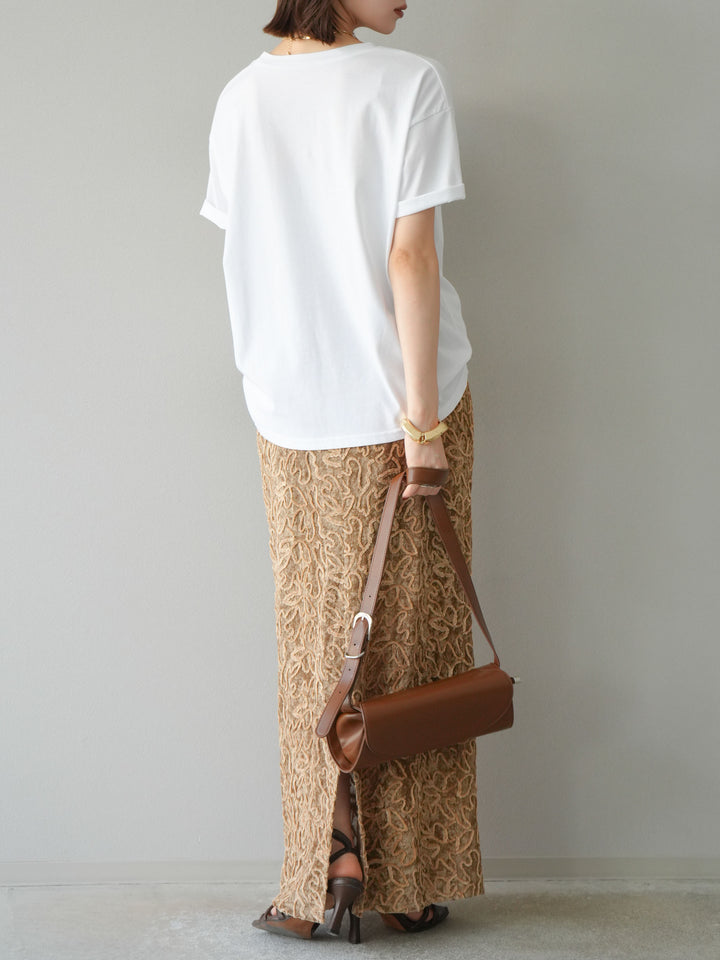 [予約]パイピングフラワーシアーベロアスカート/ベージュ