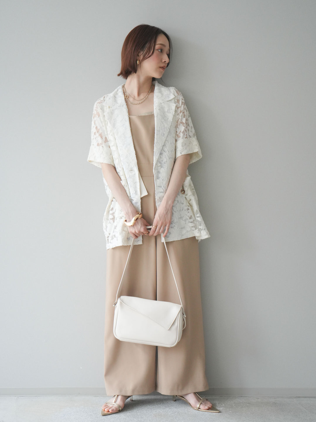 [予約]ショルダーリボンサロペット/beige