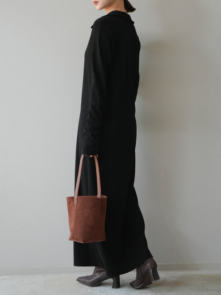 [予約]襟付きカットリブボタンワンピース/ブラック