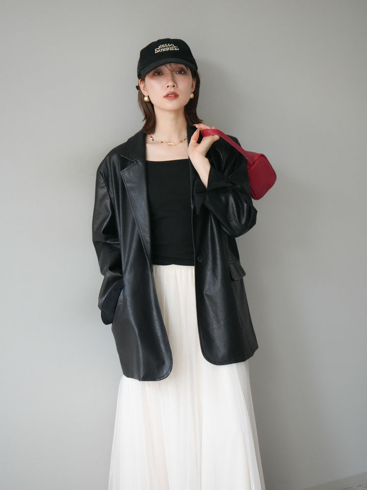 [予約]フェイクレザーテーラードジャケット/ブラック