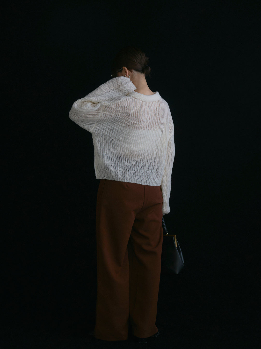 【Allure】[SET]起毛片畦編みシアーポロニット+ラップデザインタックワイドパンツ(2set)