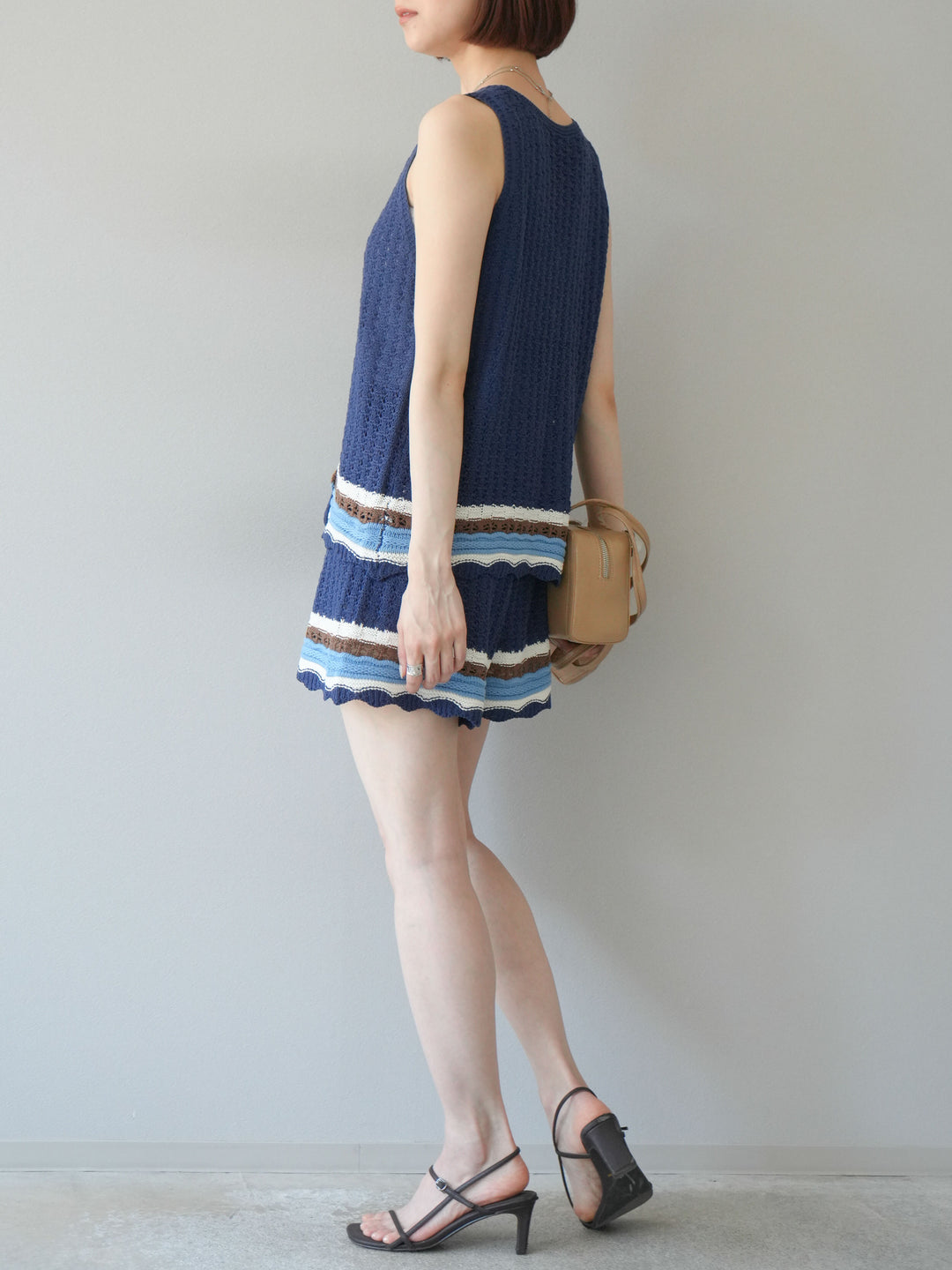 [SET]裾マルチボーダーニットベスト＆ショートパンツ SET UP(2set)