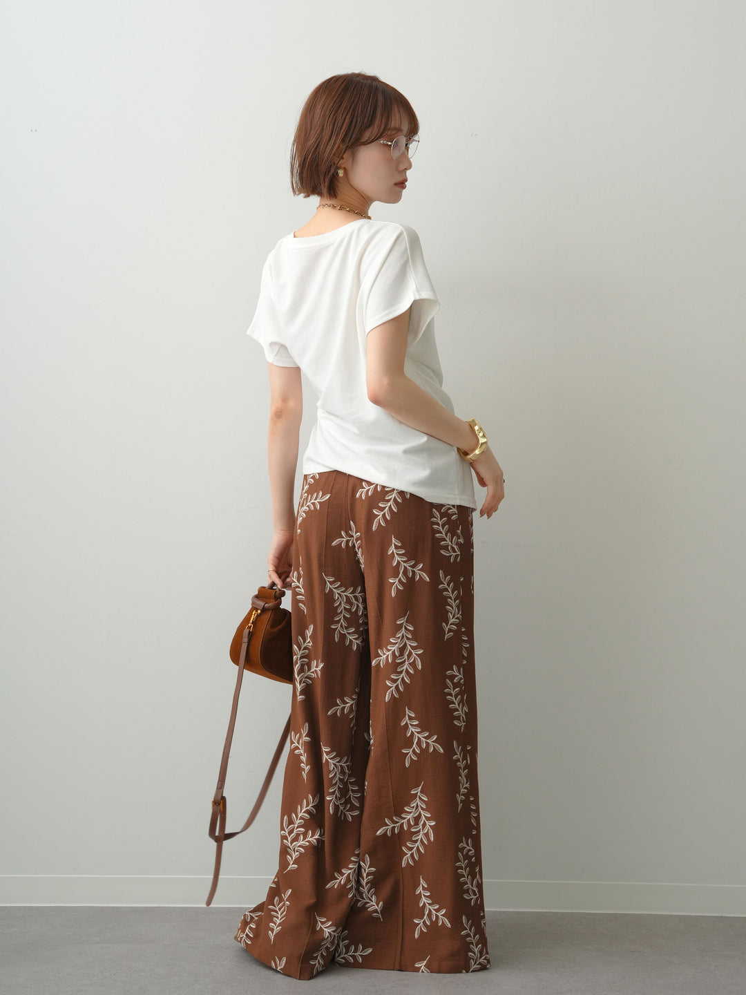 [SET]サイドノットTEE+リーフプリントタックワイドパンツ(2set)