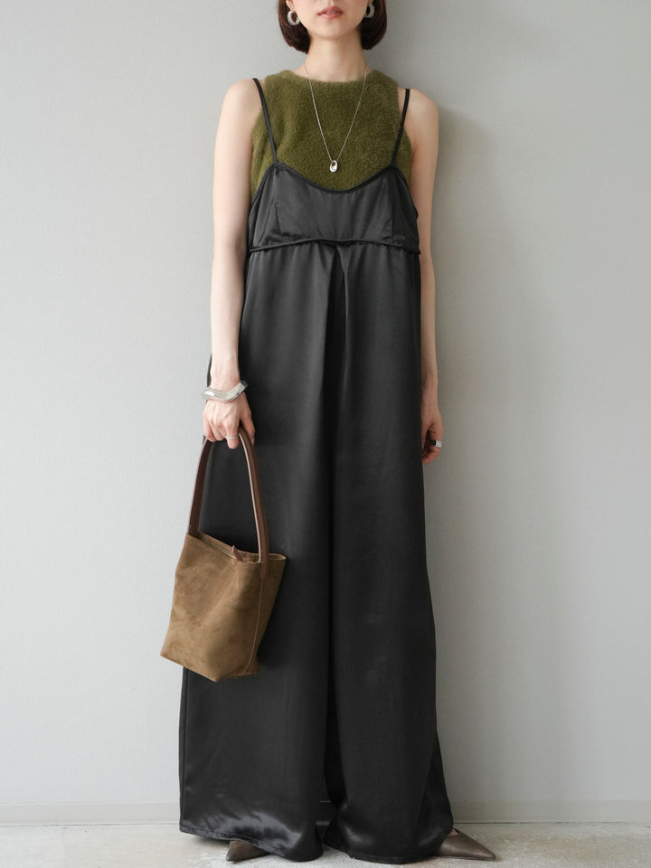 [予約]サテンビスチェオールインワン/ブラック