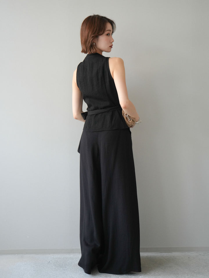 【套裝】裹身無袖上衣和闊腿褲套裝（2套）+裹身無袖上衣和闊腿褲套裝（2套）（2套）