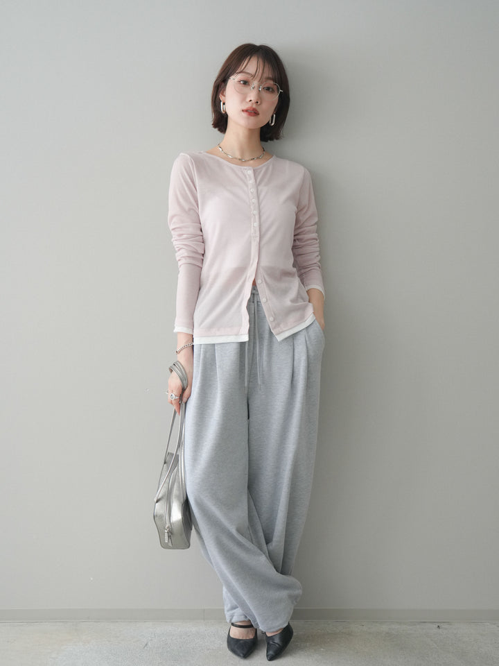 [予約]シアーリブバイカラーカーディガン/pink