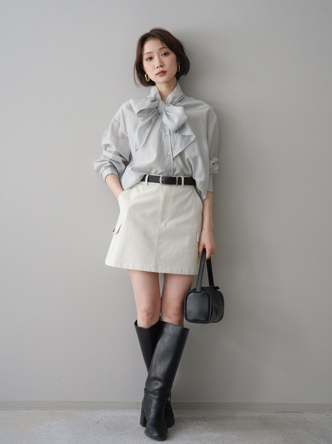 [予約]ベルト付カーゴミニスカート/white