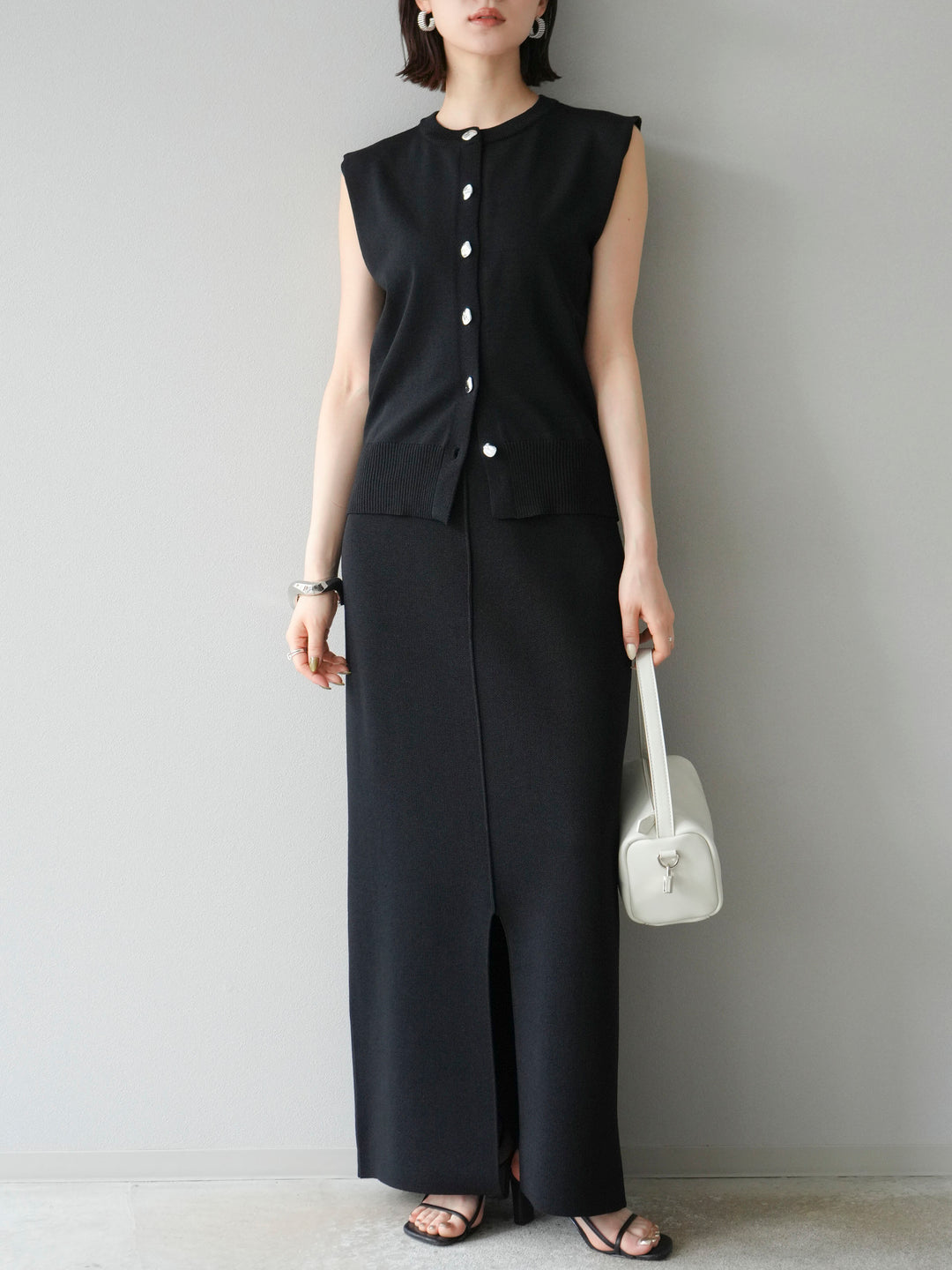 [予約]レーヨンポリIラインニットスカート/ブラック