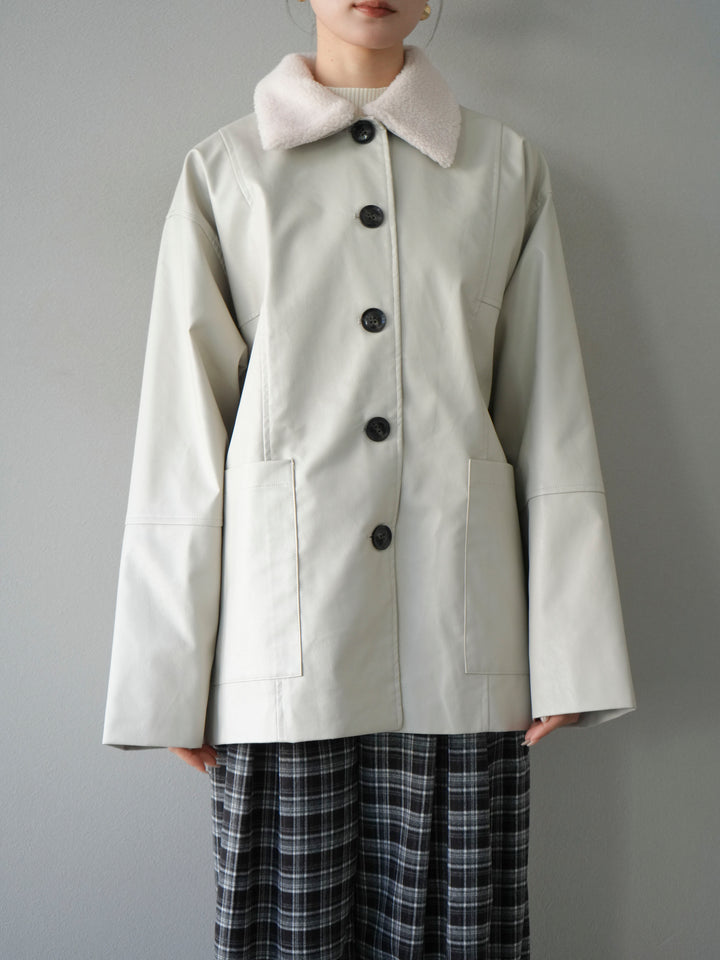 [予約]襟ボアレザーブルゾン/エクリュ