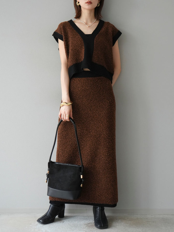 [予約]ブークレバイカラータイトニットスカート/ブラウン