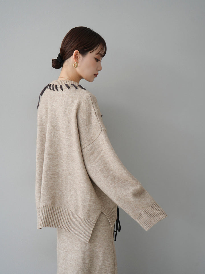 [Pre-order] Hand-stitched color-coordinated over-knit pullover/beige