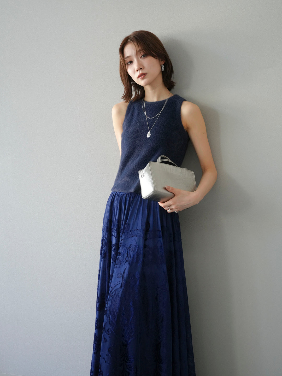 [予約]シャギーニットタンクトップ/ネイビー