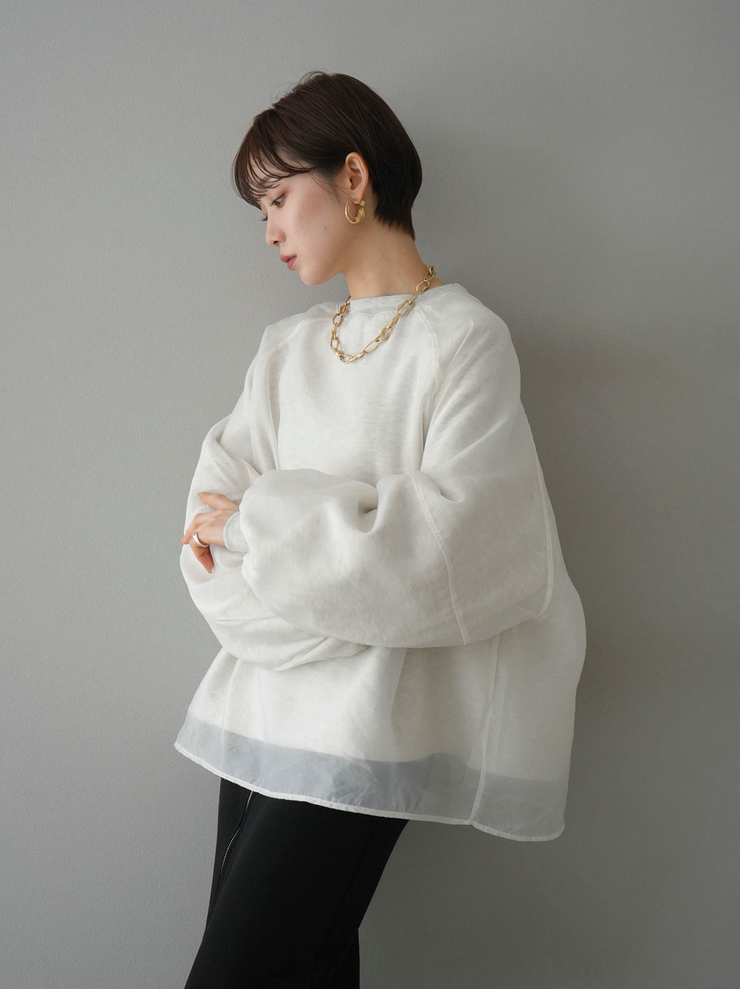 [Pre-order] Sheer layered fleece sweatshirt pullover/gray