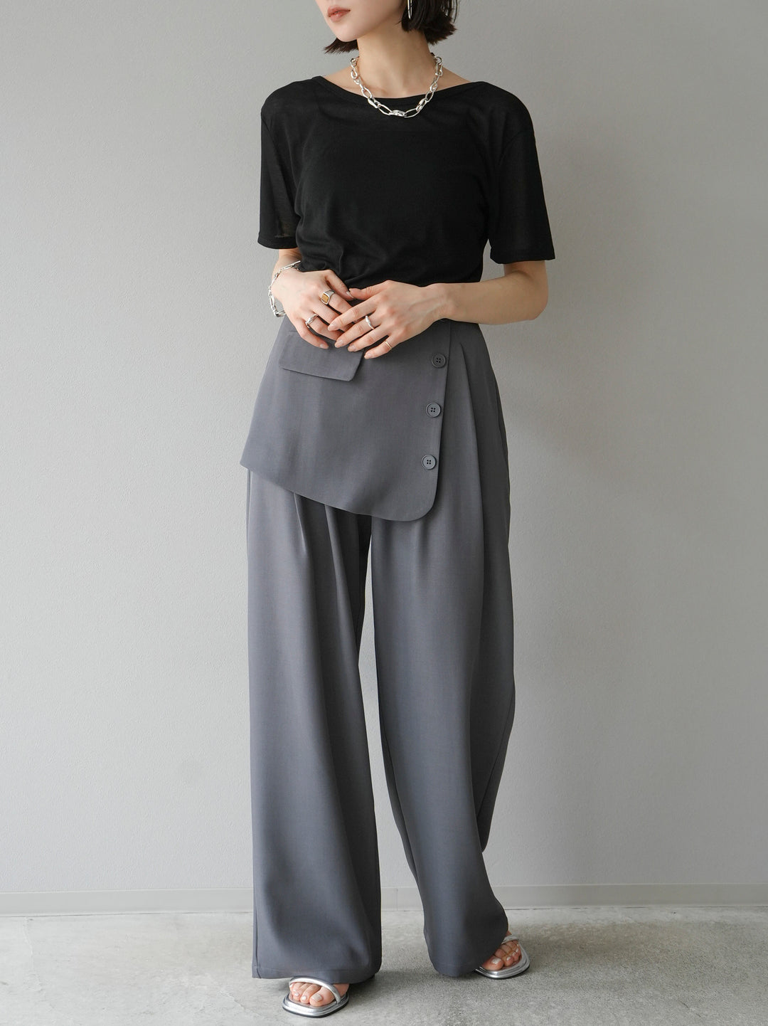 [Pre-order] Front flap slacks pants/gray