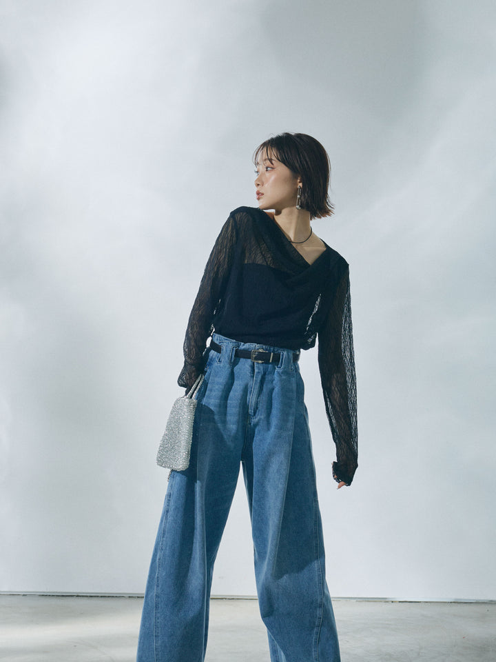 [予約]ストレッチレースドレープトップス/black