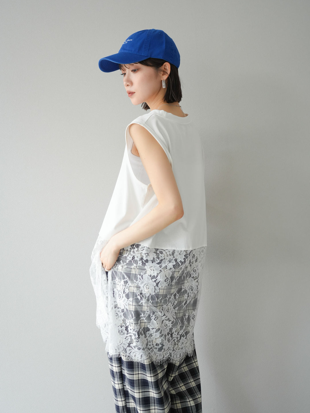 [予約]レース切替ノースリトップス/ホワイト