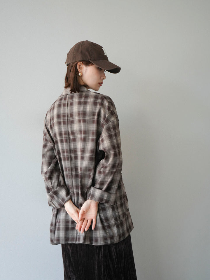 [予約]チェックシャツジャケット/ブラウン