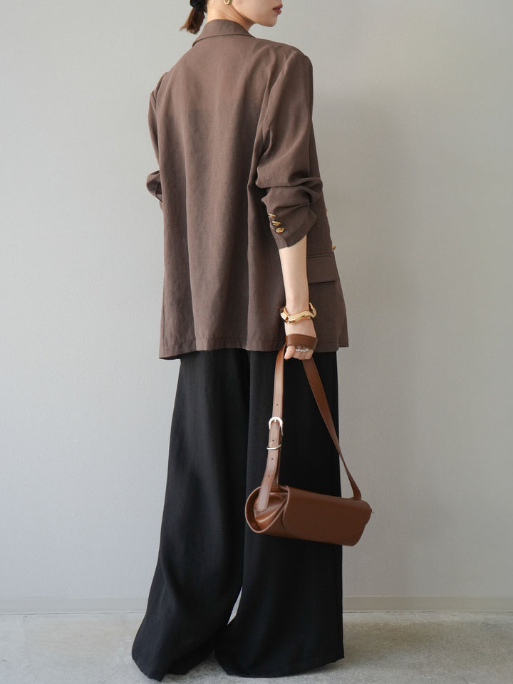 [予約]ロープデザインベルトリネンタッチワイドパンツ/ブラック