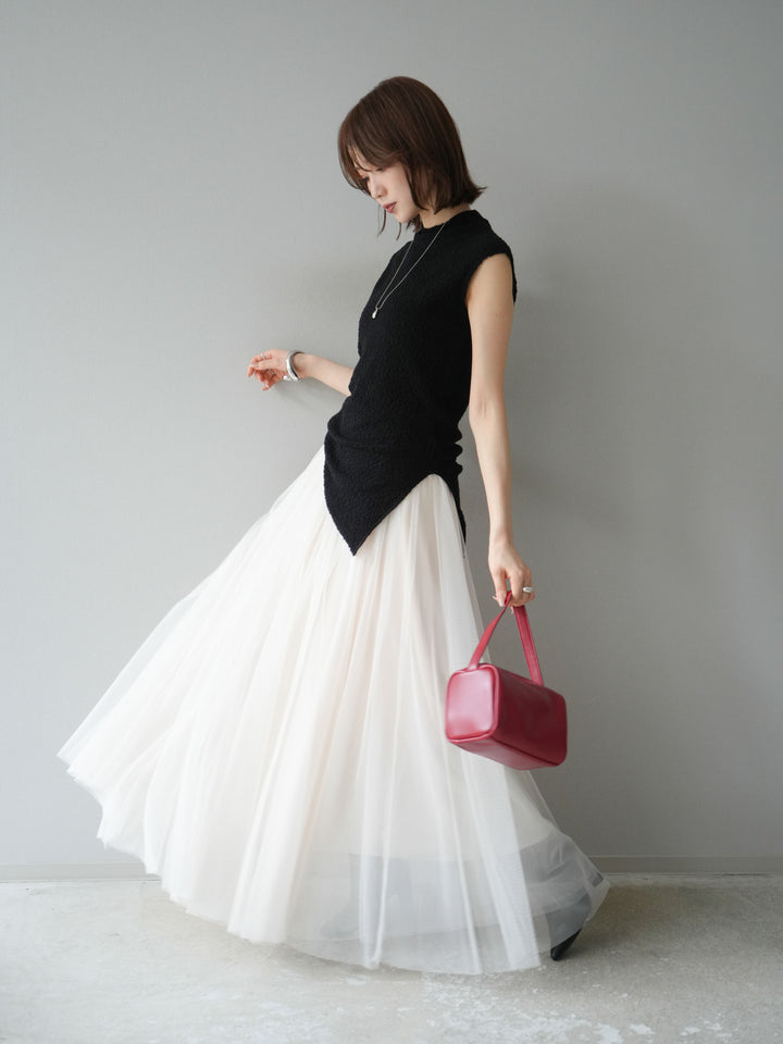 [予約]ブークレアシメニットノースリーブトップス/ブラック