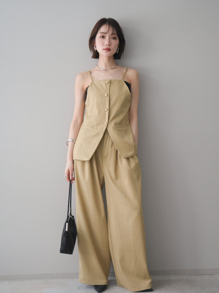 [予約]異素材ドッキングメニータックワイドパンツ/beige