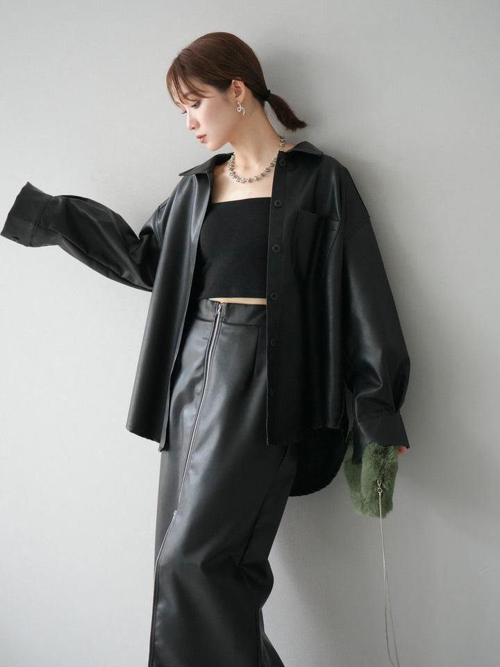 [予約]フェイクレザーシャツ/ブラック
