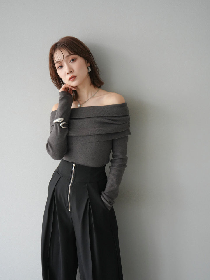 [予約]オフショルニットプルオーバー/チャコール