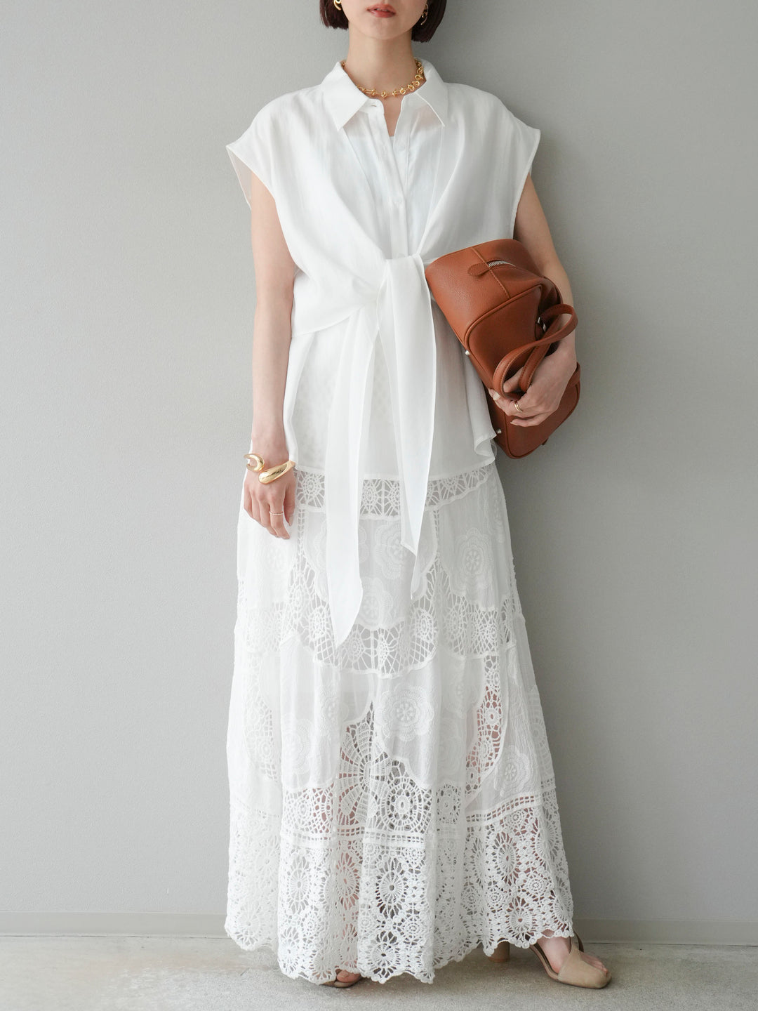 [予約]フロントタイシアーブラウス/アイボリー