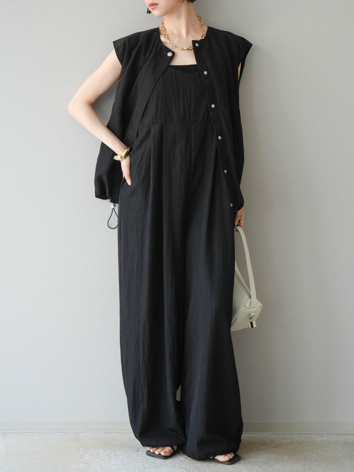 [SET]リネンライクビスチェデザインサロペット+リネンライクドロストバルーンブルゾン(2set)